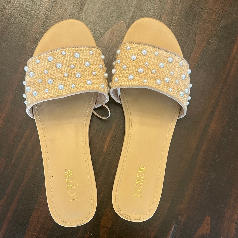 J. Crew Woven Pearl Slide Sandals, size 8